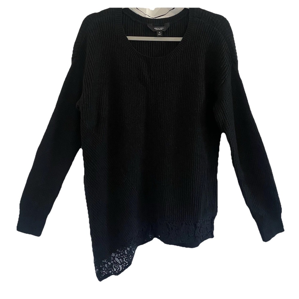 New Simply Vera Womens Sweater M Long Sleeve Knit Black Lace Lightweight